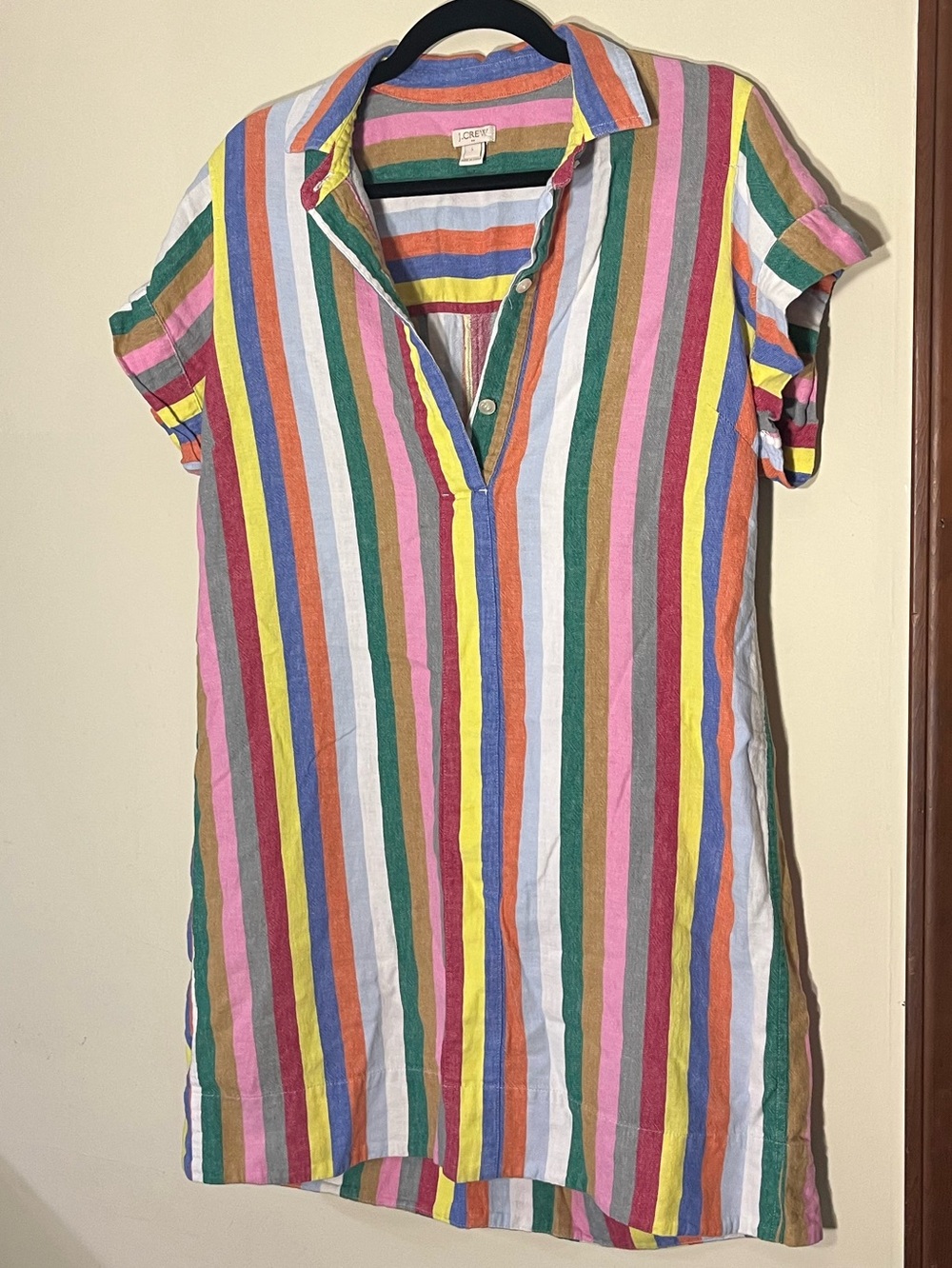 J. Crew Linen Cotton Striped Collared Button Shirt Dress Large